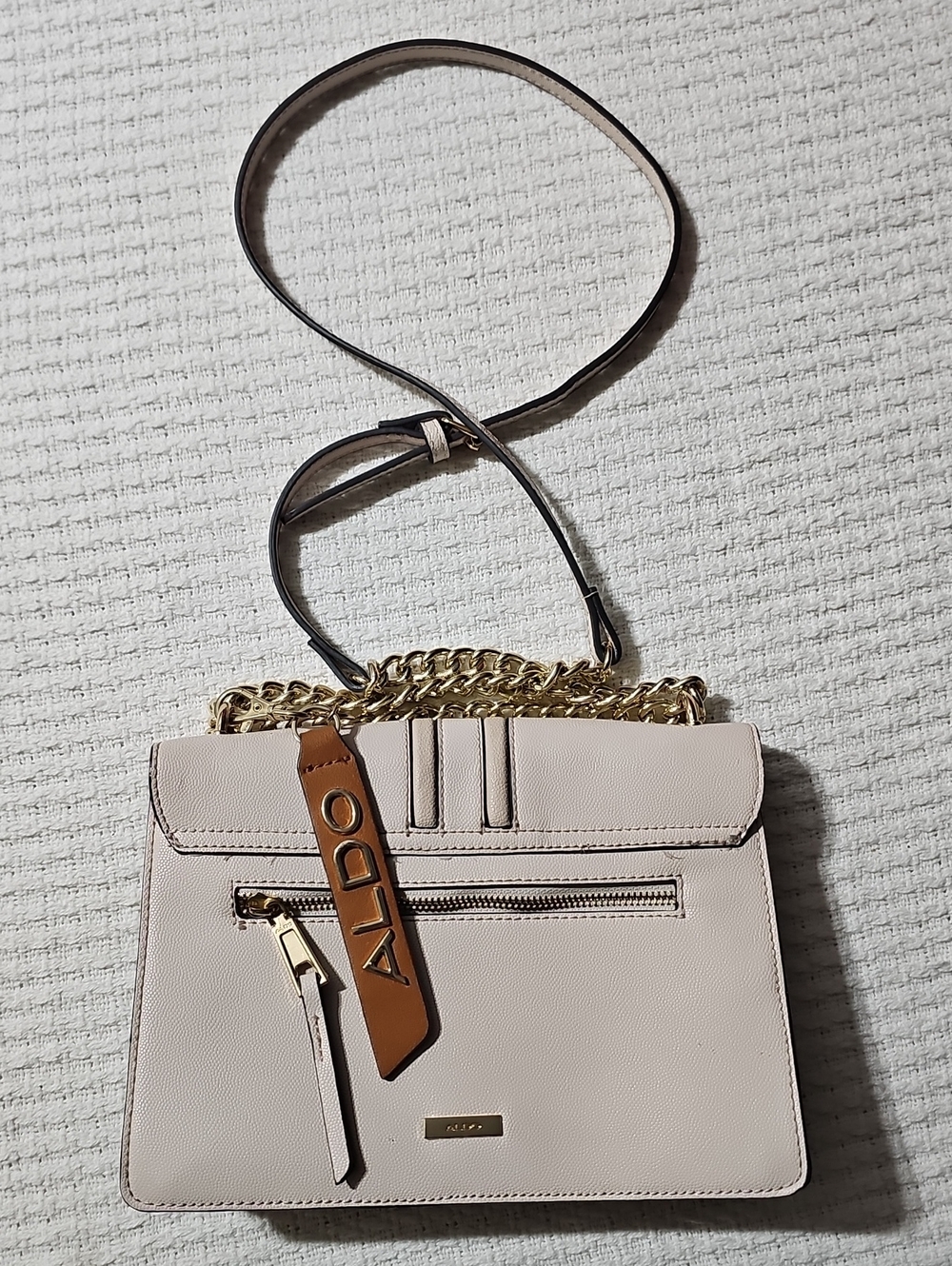 ALDO Cream Crossbody Bag with Gold Chain Accent